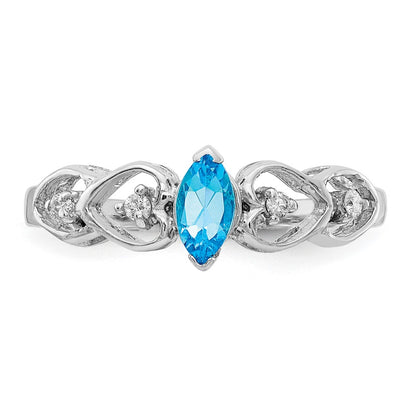 14k White Gold 6x3mm Marquise Blue Topaz AA Real Diamond ring