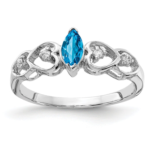 Solid 14k White Gold 6x3mm Marquise Simulated Blue Topaz AA CZ Ring