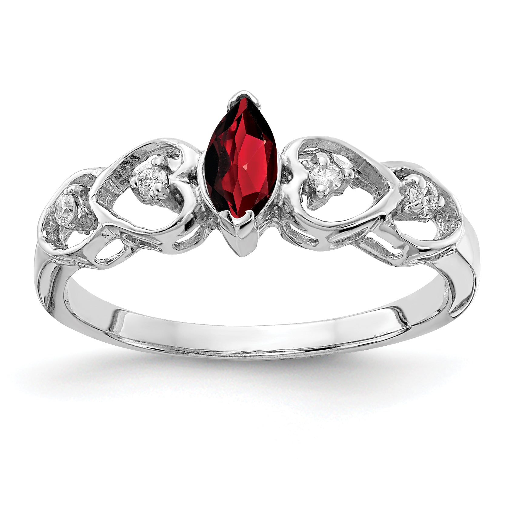 Solid 14k White Gold 6x3mm Marquise Simulated Garnet VS CZ Ring