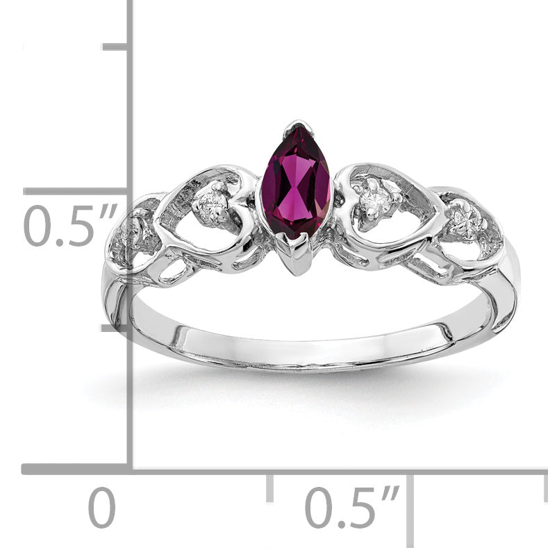 Solid 14k White Gold 6x3mm Marquise Rhodolite Simulated Garnet AAA CZ Ring
