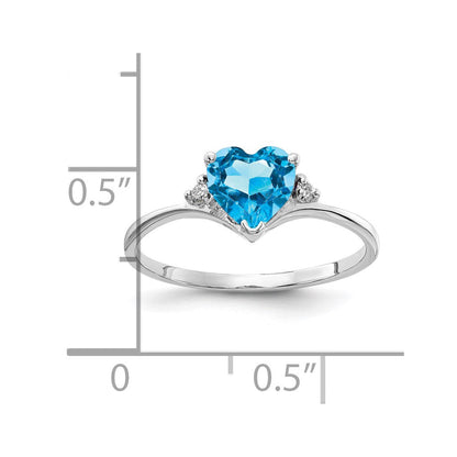14k White Gold 6mm Heart Blue Topaz A Real Diamond ring