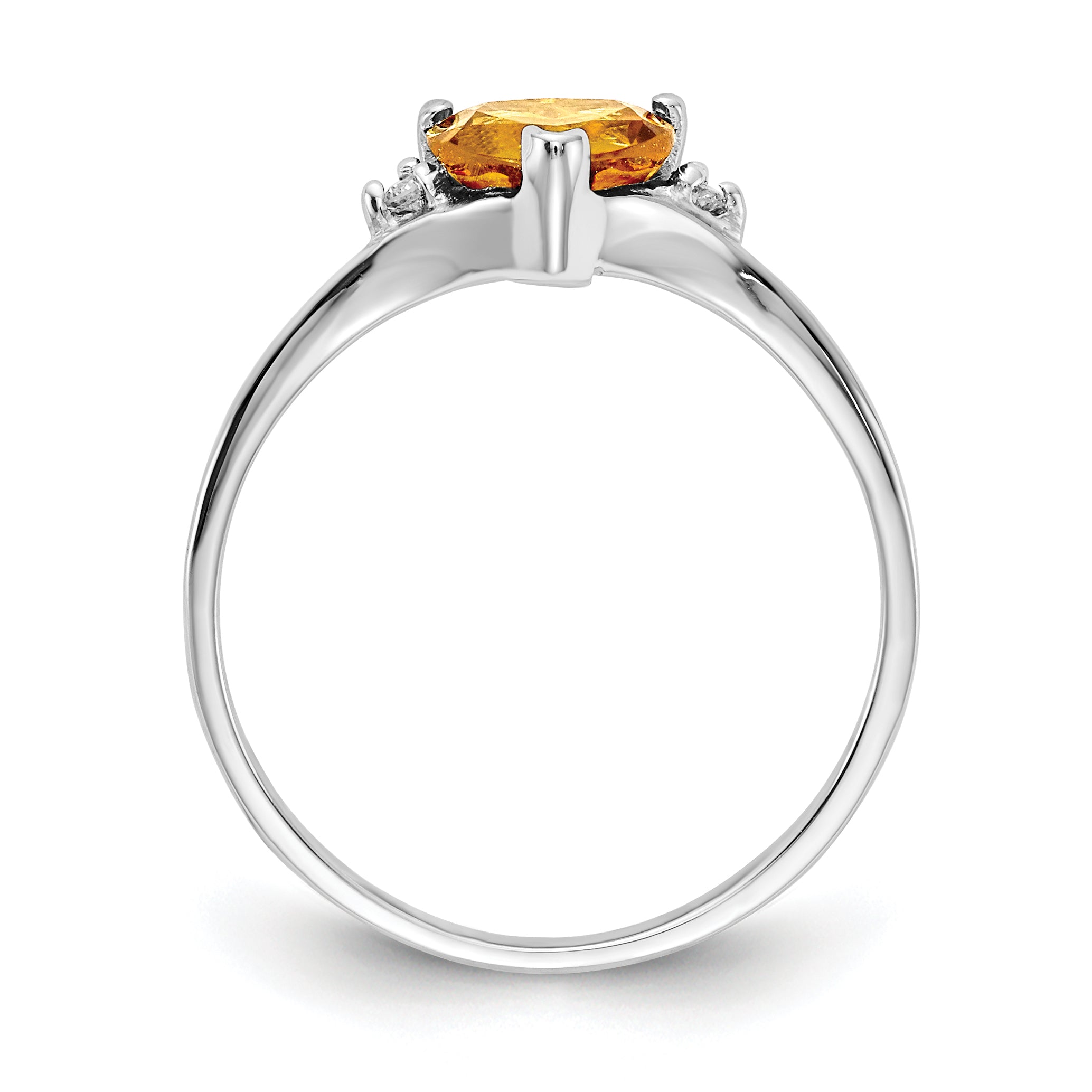 Solid 14k White Gold 6mm Heart Simulated Citrine VS CZ Ring