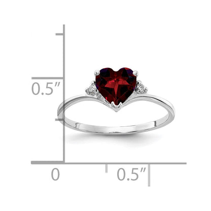14k White Gold 6mm Heart Garnet A Real Diamond ring