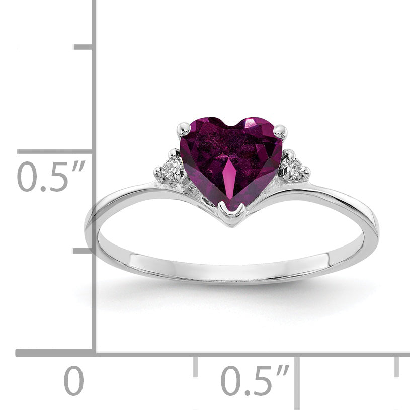 Solid 14k White Gold 6mm Heart Rhodolite Simulated Garnet VS CZ Ring