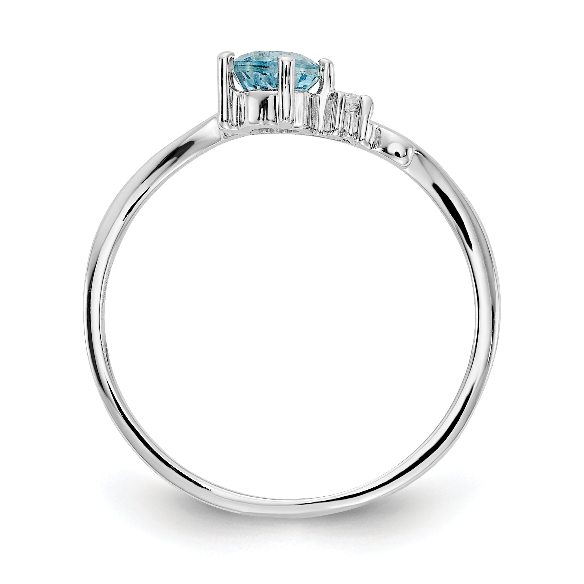 Solid 14k White Gold 4mm Simulated Blue Topaz VS CZ Ring