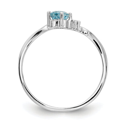 Solid 14k White Gold 4mm Simulated Blue Topaz AAA CZ Ring