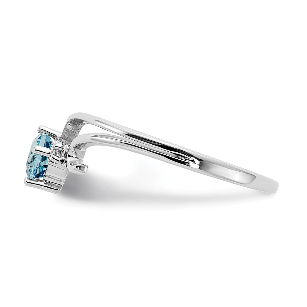 Solid 14k White Gold 4mm Simulated Blue Topaz A CZ Ring