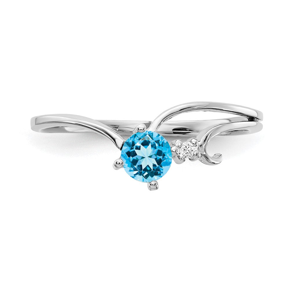 Solid 14k White Gold 4mm Simulated Blue Topaz A CZ Ring