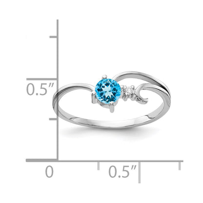 Solid 14k White Gold 4mm Simulated Blue Topaz A CZ Ring
