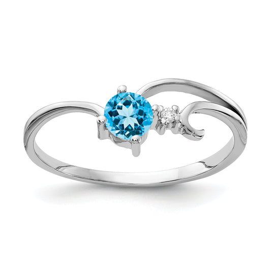 Solid 14k White Gold 4mm Simulated Blue Topaz VS CZ Ring