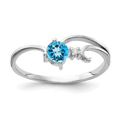 Solid 14k White Gold 4mm Simulated Blue Topaz A CZ Ring