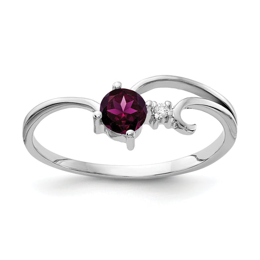 Solid 14k White Gold 4mm Rhodolite Simulated Garnet A CZ Ring