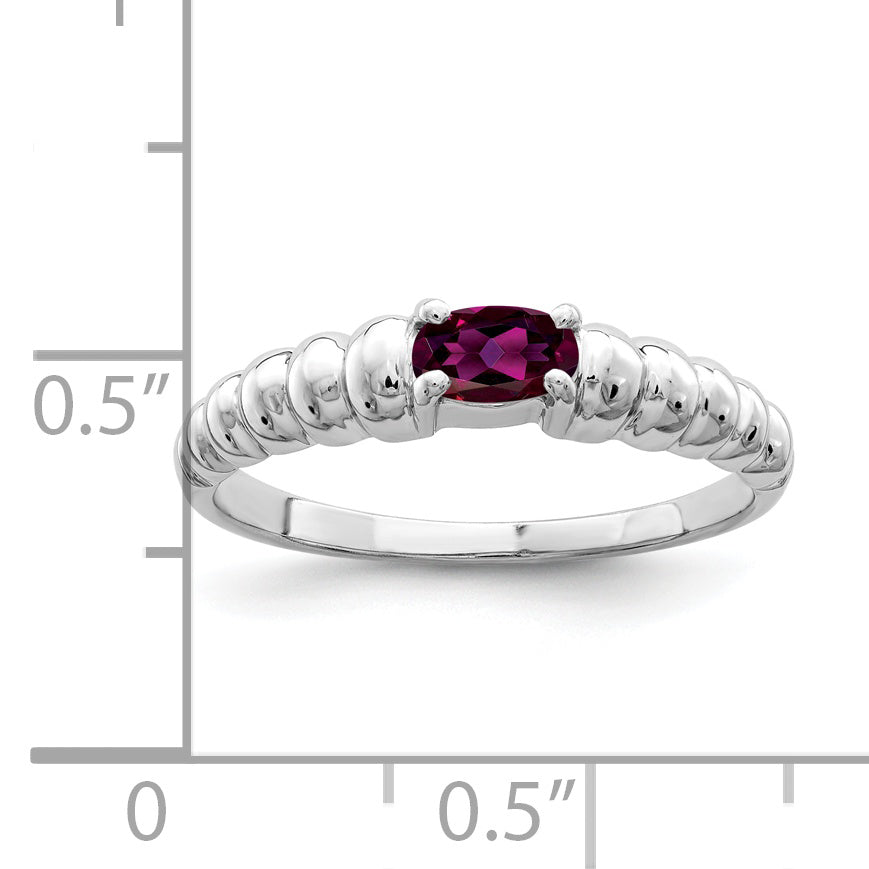 Solid 14k White Gold 5x3mm Oval Rhodolite Simulated Garnet Ring