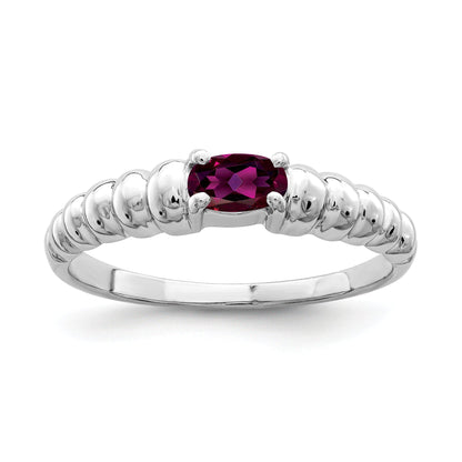 Solid 14k White Gold 5x3mm Oval Rhodolite Simulated Garnet Ring