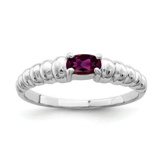 Solid 14k White Gold 5x3mm Oval Rhodolite Simulated Garnet Ring