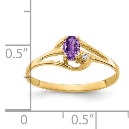 Solid 14k Yellow Gold 5x3mm Oval Simulated Amethyst AA CZ Ring