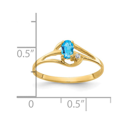 14K Yellow Gold 5x3mm Oval Blue Topaz A Real Diamond ring