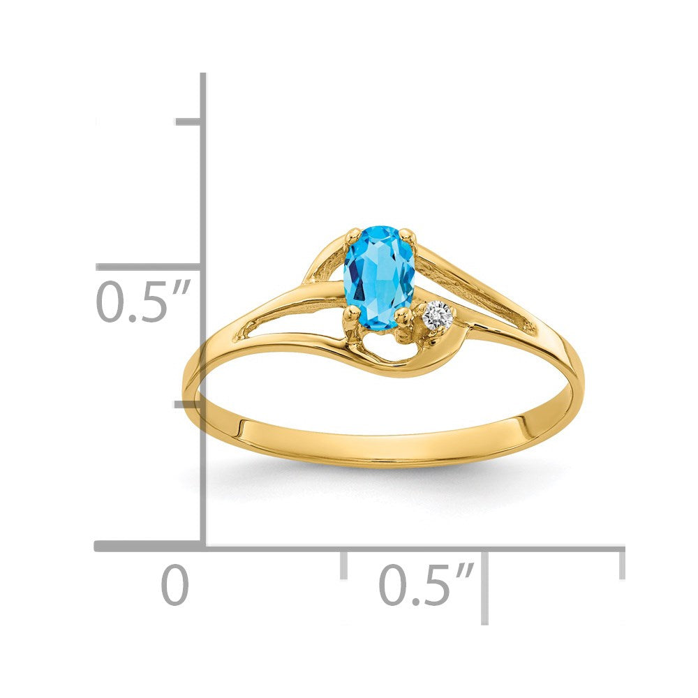 Solid 14k Yellow Gold 5x3mm Oval Simulated Blue Topaz A CZ Ring