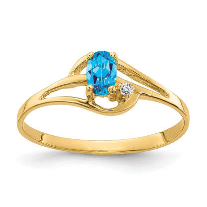 Solid 14k Yellow Gold 5x3mm Oval Simulated Blue Topaz VS CZ Ring