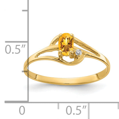 Solid 14k Yellow Gold 5x3mm Oval Simulated Citrine AA CZ Ring