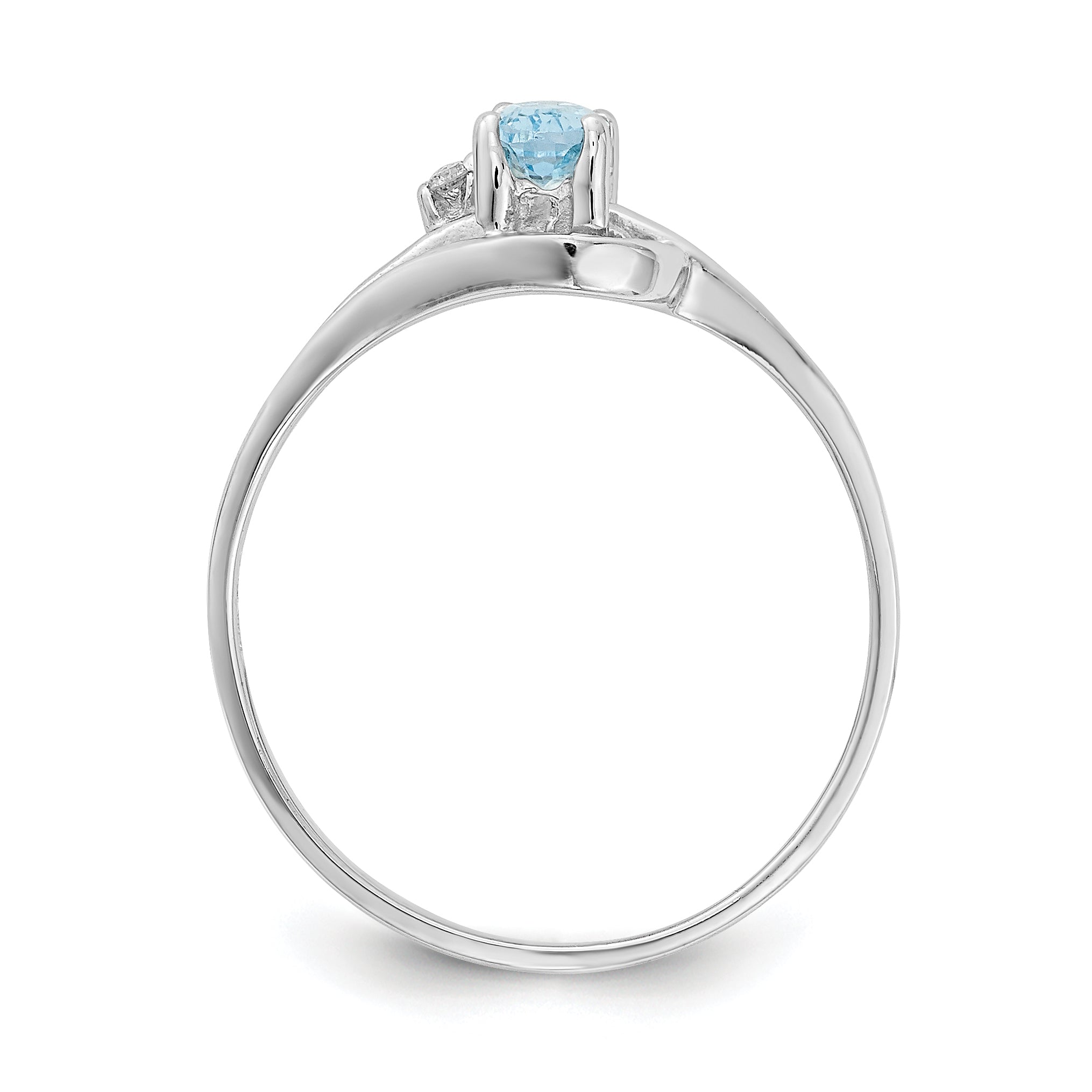 Solid 14k White Gold 5x3mm Oval Simulated Blue Topaz VS CZ Ring