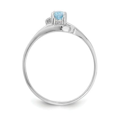 Solid 14k White Gold 5x3mm Oval Simulated Blue Topaz VS CZ Ring