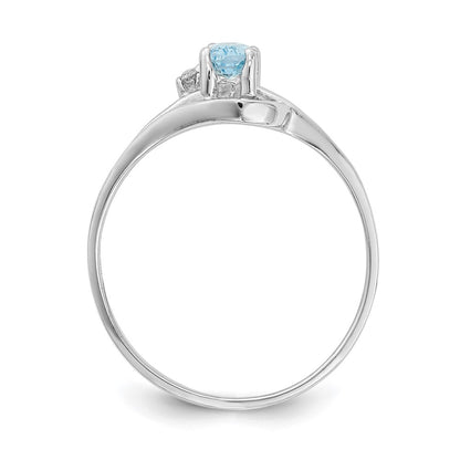 Solid 14k White Gold 5x3mm Oval Simulated Blue Topaz A CZ Ring
