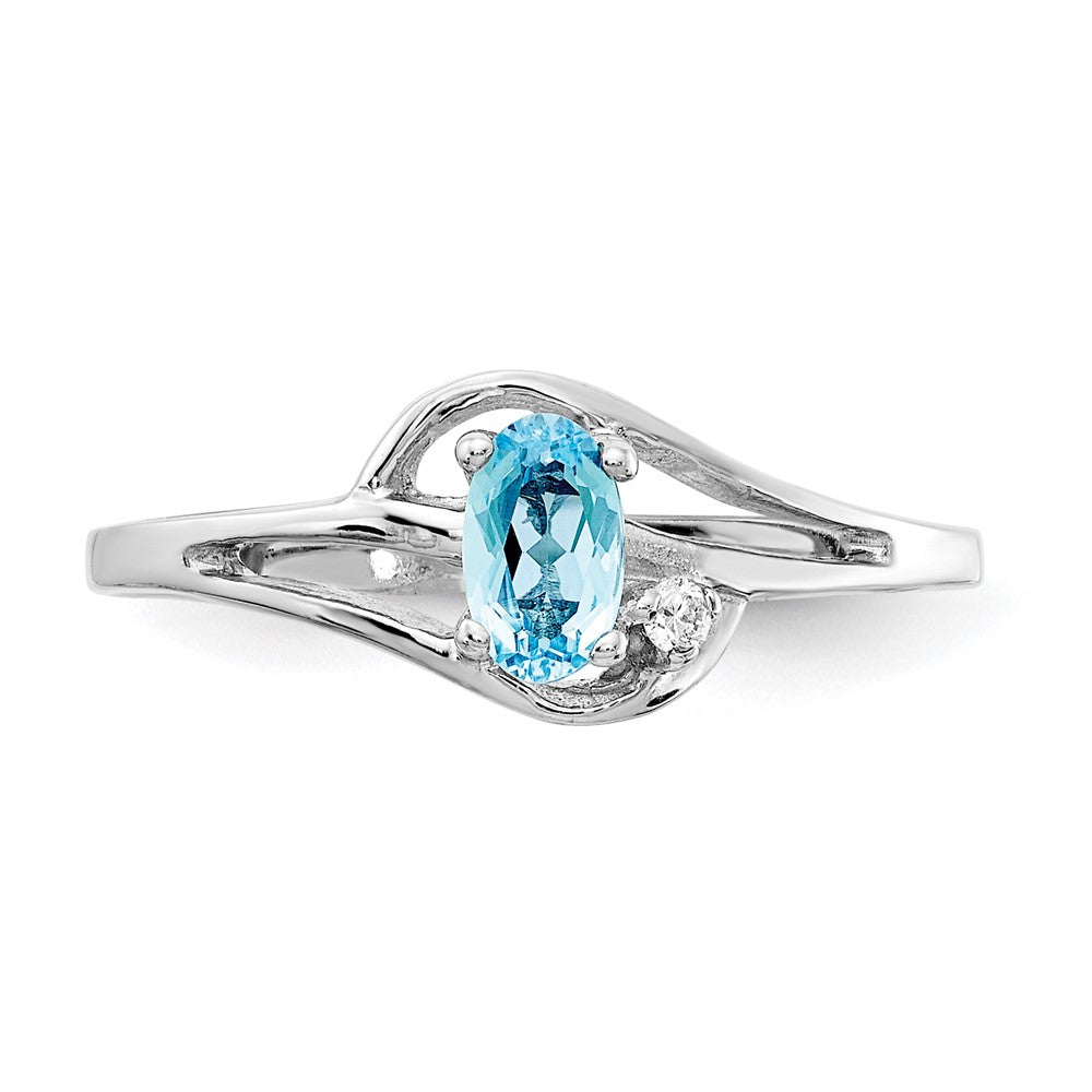 Solid 14k White Gold 5x3mm Oval Simulated Blue Topaz A CZ Ring