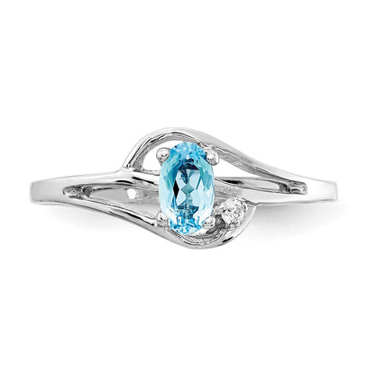 Solid 14k White Gold Simulated Blue Topaz CZ Ring