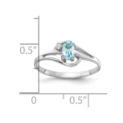 Solid 14k White Gold 5x3mm Oval Simulated Blue Topaz A CZ Ring