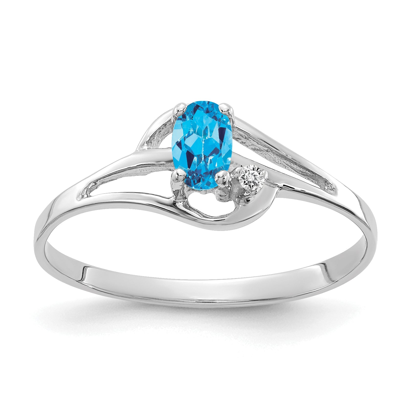 Solid 14k White Gold 5x3mm Oval Simulated Blue Topaz AAA CZ Ring