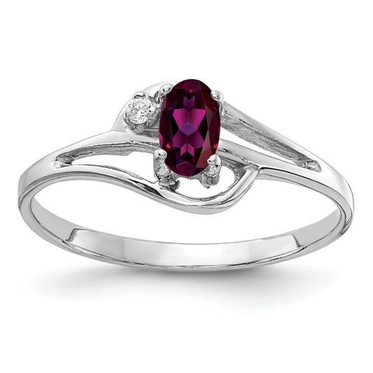 Solid 14k White Gold 5x3mm Oval Rhodolite Simulated Garnet A CZ Ring