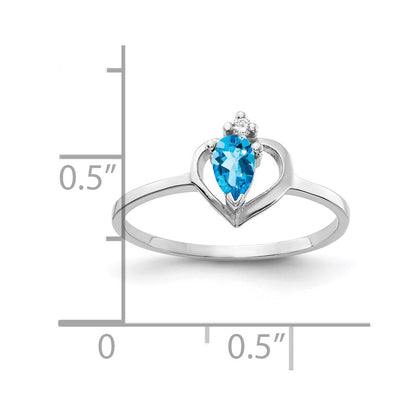14k White Gold 5x3mm Pear Blue Topaz AA Real Diamond ring