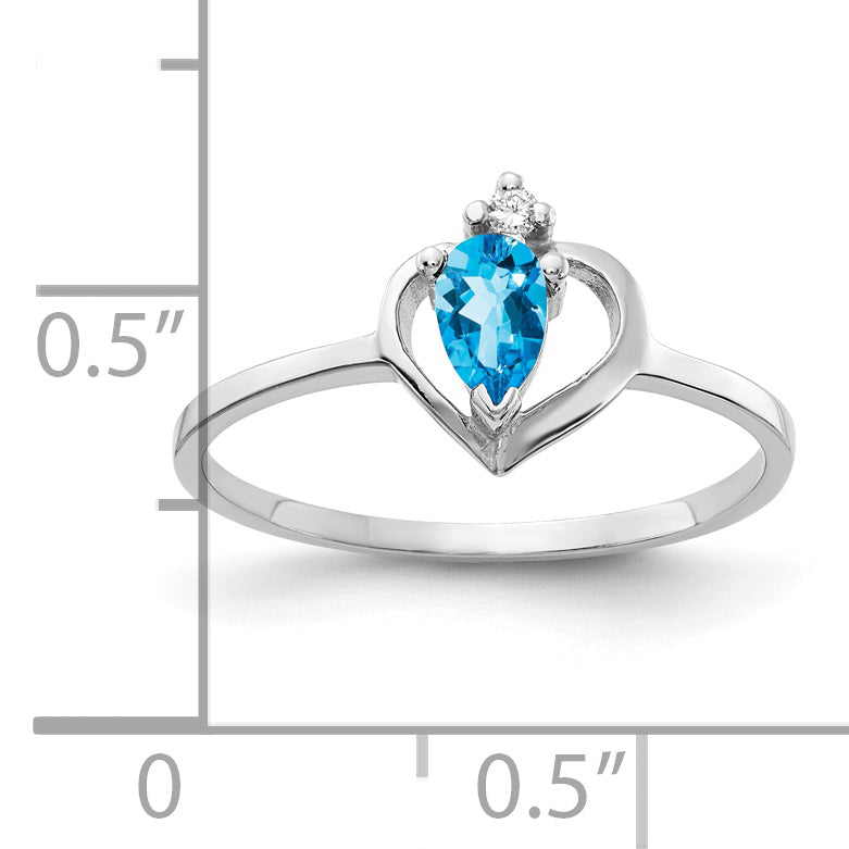 Solid 14k White Gold 5x3mm Pear Simulated Blue Topaz AA CZ Ring