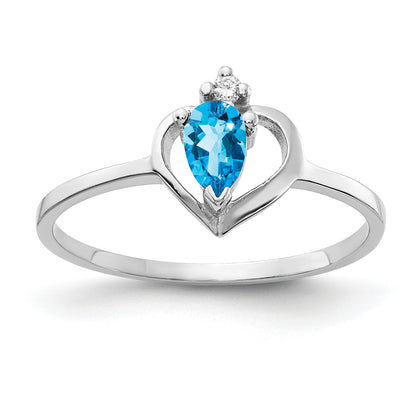 Solid 14k White Gold 5x3mm Pear Simulated Blue Topaz AA CZ Ring
