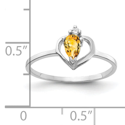 Solid 14k White Gold 5x3mm Pear Simulated Citrine AA CZ Ring