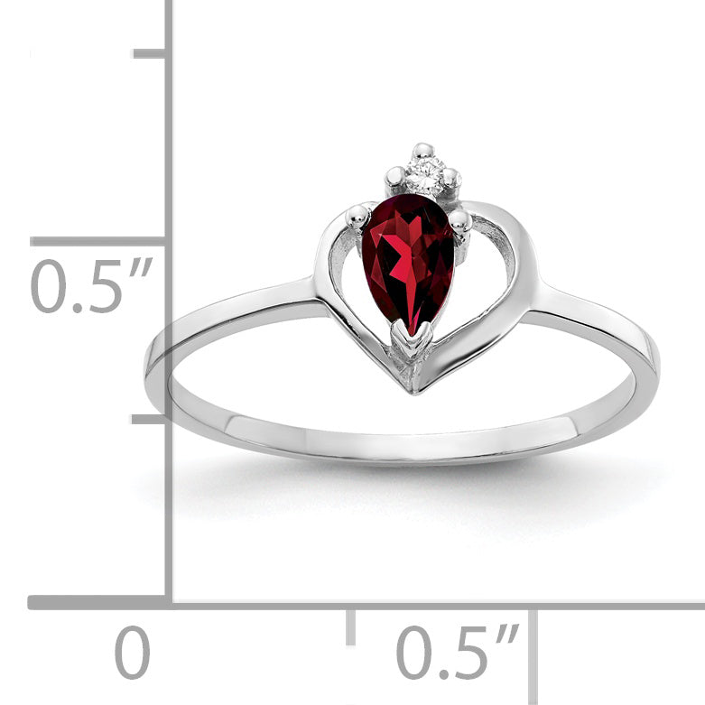 Solid 14k White Gold 5x3mm Pear Simulated Garnet AAA CZ Ring