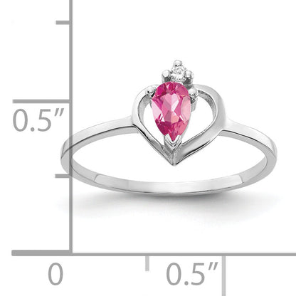 Solid 14k White Gold 5x3mm Pear Simulated Pink Tourmaline A CZ Ring