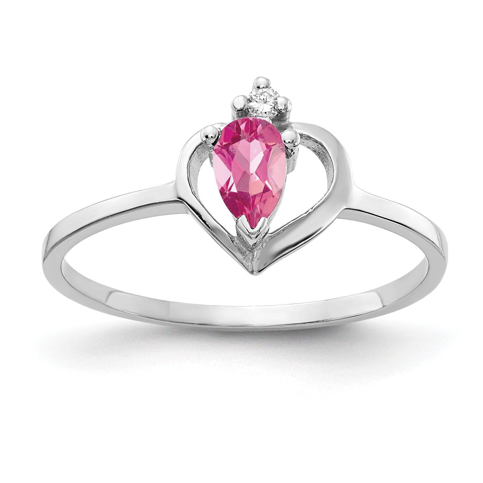 Solid 14k White Gold 5x3mm Pear Simulated Pink Tourmaline A CZ Ring