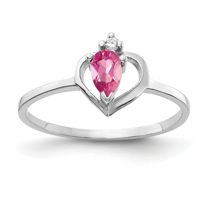 Solid 14k White Gold 5x3mm Pear Simulated Pink Tourmaline A CZ Ring