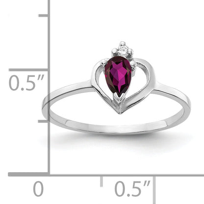 Solid 14k White Gold 5x3mm Pear Rhodolite Simulated Garnet AAA CZ Ring
