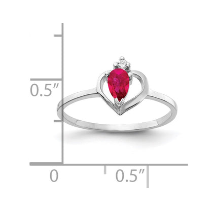 14k White Gold 5x3mm Pear Ruby VS Real Diamond ring