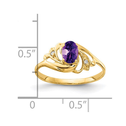 14K Yellow Gold 6x4mm Oval Amethyst AAA Real Diamond ring