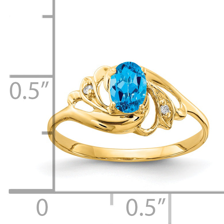 Solid 14k Yellow Gold 6x4mm Oval Simulated Blue Topaz AA CZ Ring