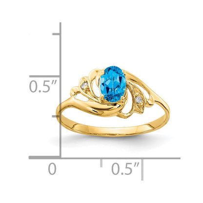 14K Yellow Gold 6x4mm Oval Blue Topaz A Real Diamond ring