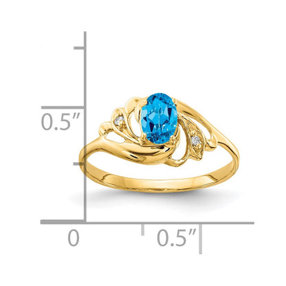 14K Yellow Gold 6x4mm Oval Blue Topaz Checker AAA Real Diamond ring