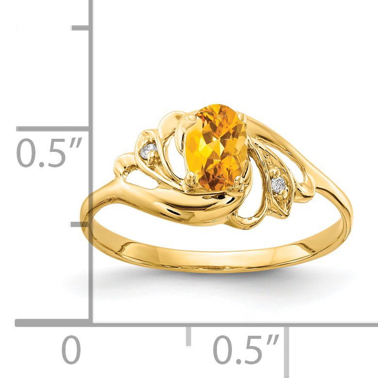 Solid 14k Yellow Gold 6x4mm Oval Simulated Citrine AAA CZ Ring