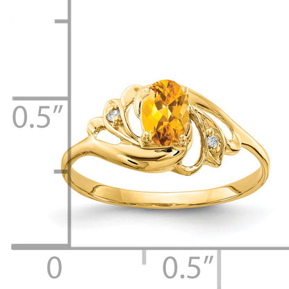 Solid 14k Yellow Gold 6x4mm Oval Simulated Citrine VS CZ Ring
