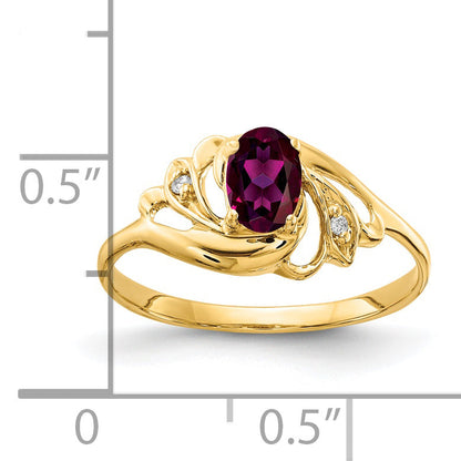 Solid 14k Yellow Gold 6x4mm Oval Rhodolite Simulated Garnet AAA CZ Ring