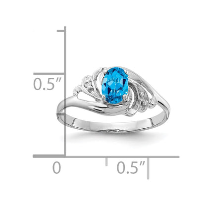 Solid 14k White Gold 6x4mm Oval Simulated Blue Topaz A CZ Ring